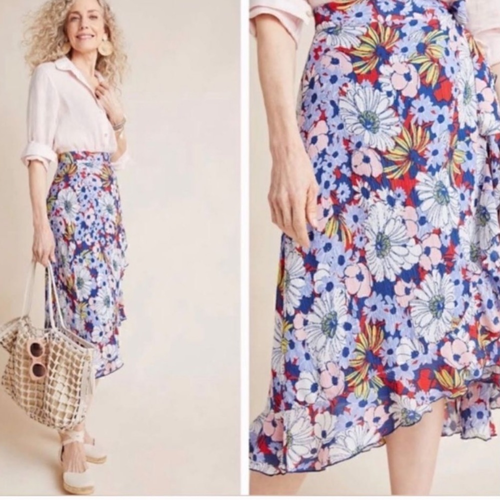 Anthropologie Maeve Sybil Wrap Skirt XS Floral  Church Office Brunch Resort